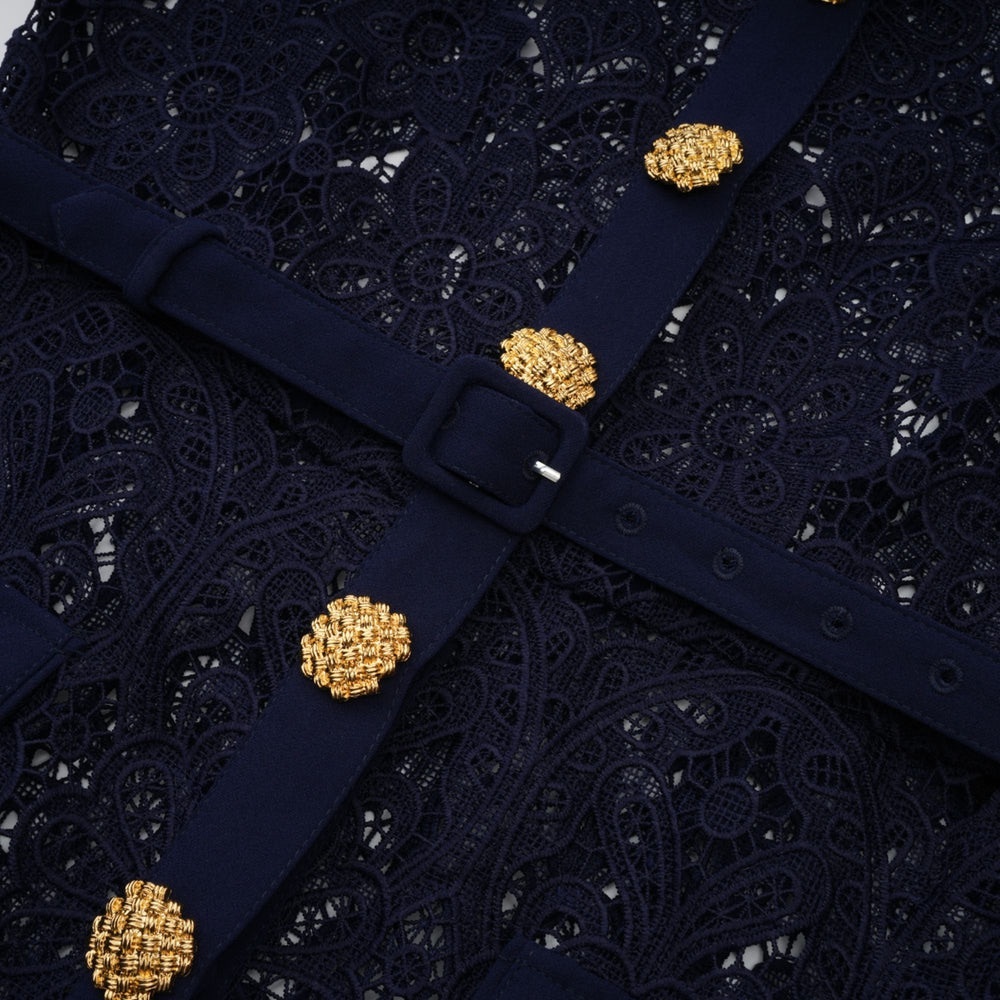 Self-Portrait navy floral guipure-lace midi dress - Picture 9 of 13